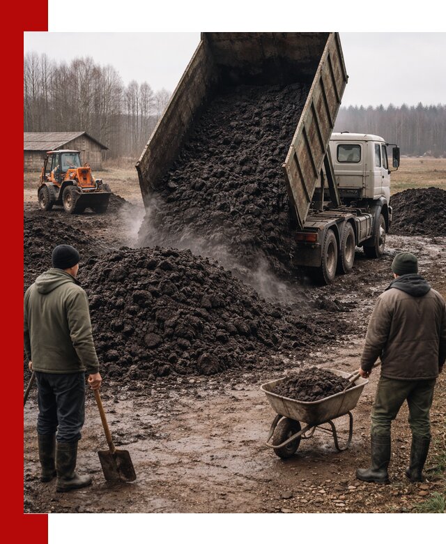 Доставка низинного торфа с разгрузкой и доставкой в Канске