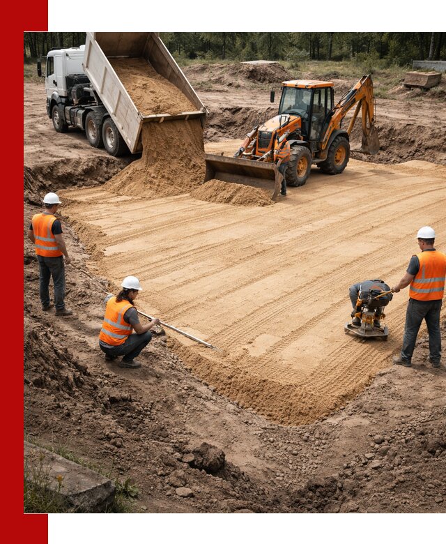 Устройство песчаной подушки для фундаментов и дорог в Канске